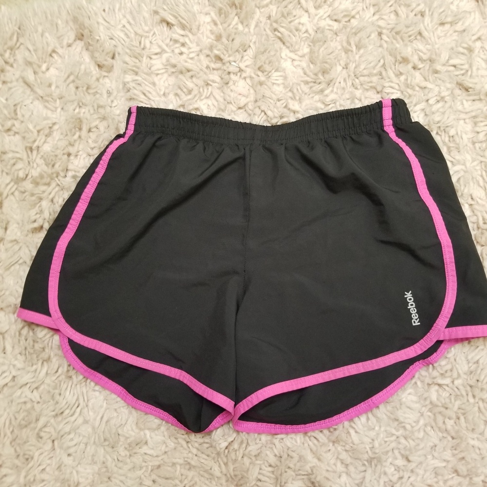 Reebok Play Dry black and pink running shorts